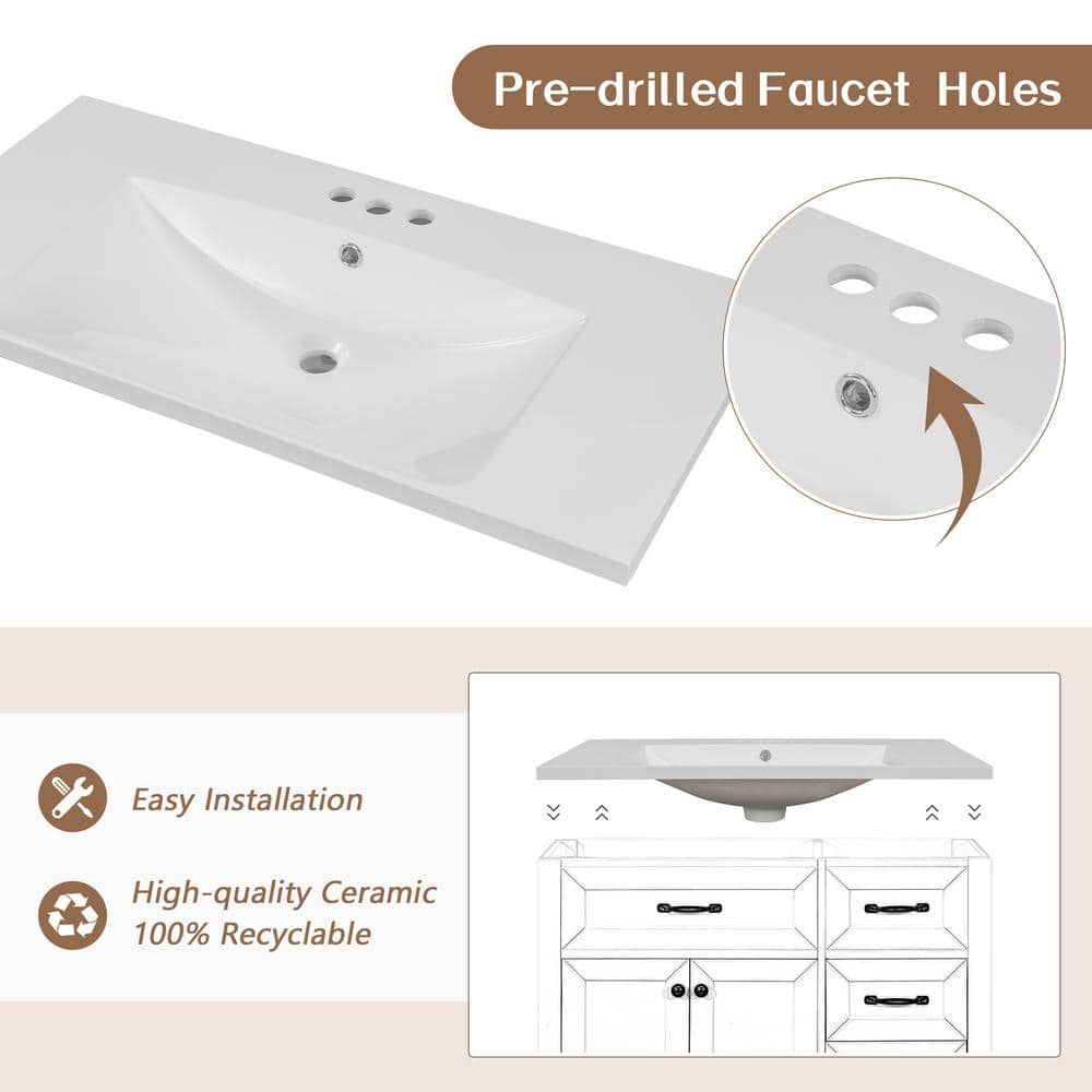White 36 Inch Freestanding Bathroom Vanity with Ceramic Sink