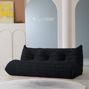 68.9 in. W Armless Soft Teddy Velvet Rectangle 3-Seater Floor Lazy Reclining Futon Sofa in Black