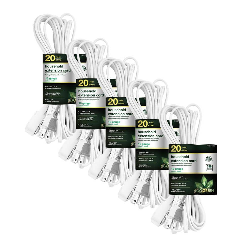 (G-24720-5) 20 ft. 16/2 Indoor Household Extension Cord, 3 Outlets, White, 5 PACK price history on PriceWatchPro