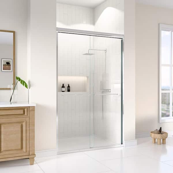 48 in. W x 72 in. H Double Sliding Framed Shower Door in Chrome with SGCC 1/4 in. (6 mm) Tempered Clear Glass