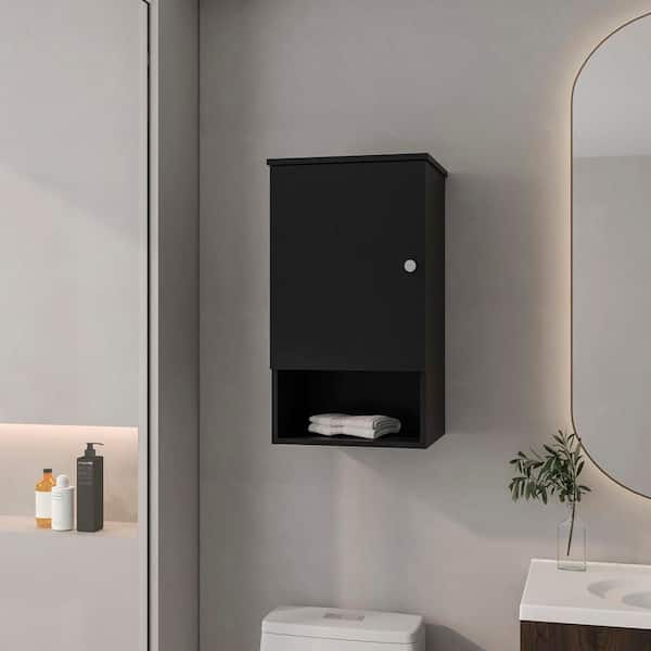 16.2 in. W x 28.6 in. H Rectangular Black Particle Board Surface Mount Medicine Cabinet without Mirror