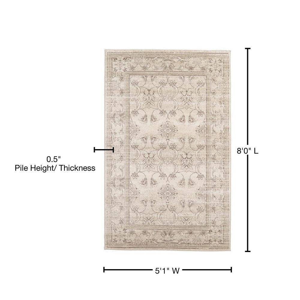 Ivory Brown Easy-Care Synthetic Rectangular Indoor Rug