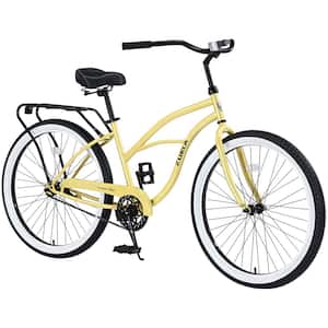 26 in. Men Women's Single Speed Bicycles, Cruiser Bike, Yellow