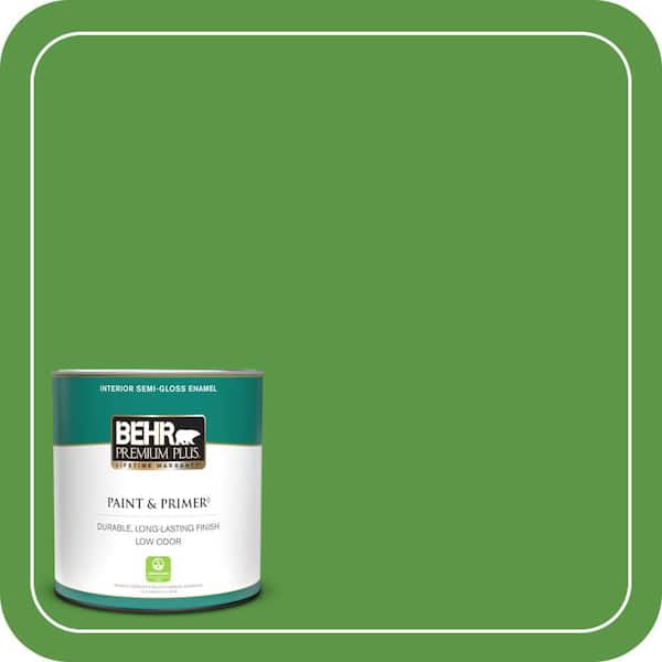 BEHR PREMIUM PLUS 1 qt. #430B-7 Cress Green Semi-Gloss Enamel Low Odor Interior Paint & Primer