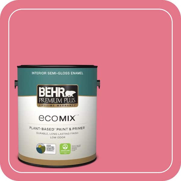 1 gal. #120B-6 Watermelon Pink Semi-Gloss Enamel EcoMix Plant-Based Interior Paint & Primer
