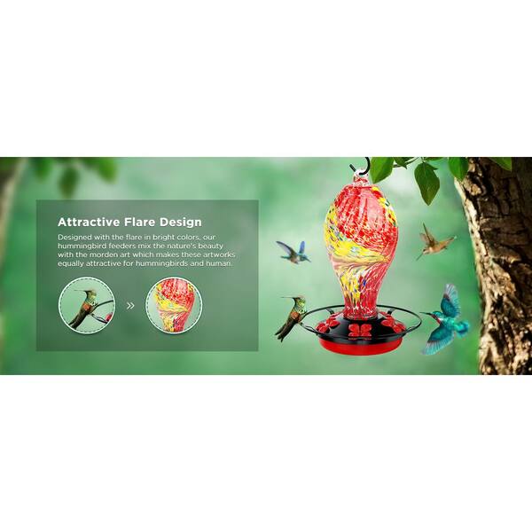 Colorful Painting Glass Bird Feeder, Hummingbirds Feeding Tool, Outdoor Garden Courtyard Decor, Leakproof Design With Resting Perch, Easy To Assemble And (T1