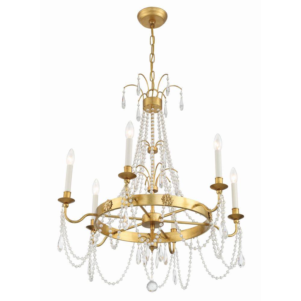 Maizey Antique Gold 6-Light Crystal Chandelier