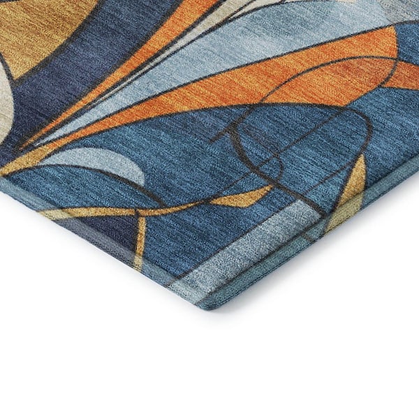 Mayfield Premium Machine Washable Abstract AMF2174 Blue 2 ft. x 7 ft. Runner Rug