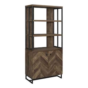 70.75 in. Brown Wooden 3-Shelf Standard Bookcase with 2-Doors