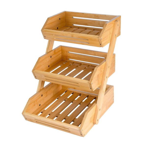 Bamboo Fruit Basket with Stand Storage Holder for Kitchen Countertop Organization