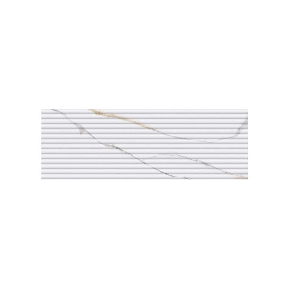 Take Home Sample-Fluted Turret Calacatta White 4 in. x 6 in. Glossy Texture Ceramic Marble Look Wall Tile Sample price history on PriceWatchPro