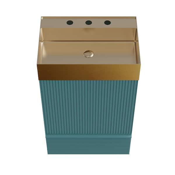 BEANS 20 in. W Single Sink Freestanding Striped Aqua Bath Vanity with Gold Stainless Steel Top for Modern Bathroom