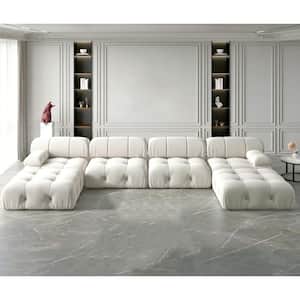 Flair A Flair Collection 139 in. Square Arm 6-Piece Velvet U-Shaped Sectional Sofa in Beige