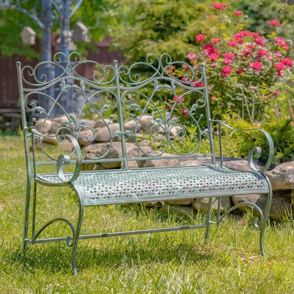 Zaer Ltd. International Gaia 46 in. Verdi Green Iron Garden Bench