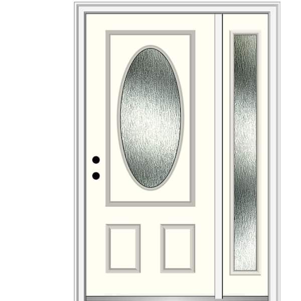 MMI Door 50 in. x 80 in. Right-Hand Inswing Rain Glass Alabaster Fiberglass Prehung Front Door on 4-9/16 in. Frame