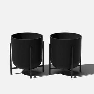 Kona 15 in. Raised with Stand Round Black Plastic Planter with Black Stand (2-Pack)