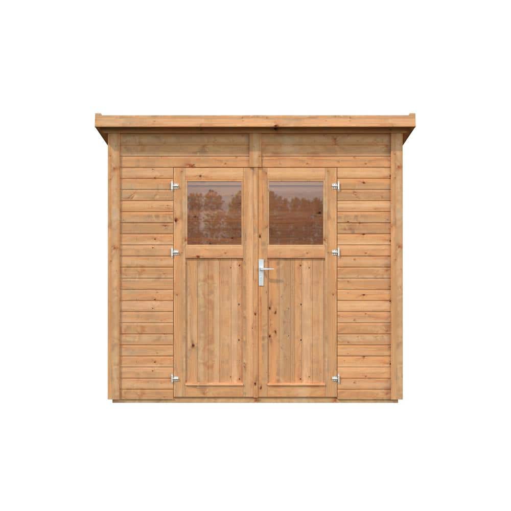 8 ft. x 4 ft. Light Brown Wooden Lean-To Storage Shed with Double Doors and Windows