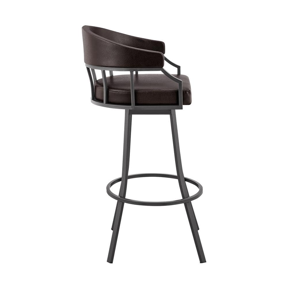 Valerie Adjustable Java Brown Metal Swivel Bar Stool with Brown Faux Leather