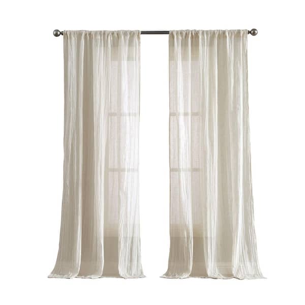 Charter Natural Polyester Solid 50 in. W x 96 in. L Easy Care Rod Pocket Indoor Sheer Curtain (Set of 2 Panels)