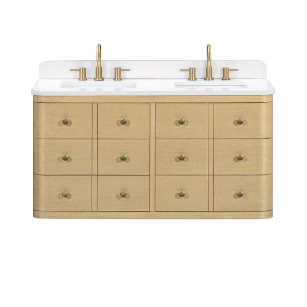 Serena 49 in. Double Sink White Oak Bath Vanity with White Engineered Stone Top