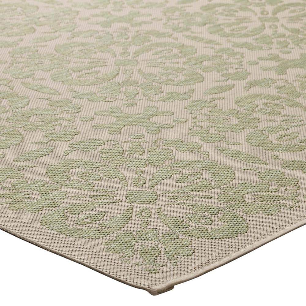 Ariana Light Green and Beige Floral Synthetic Area Rug