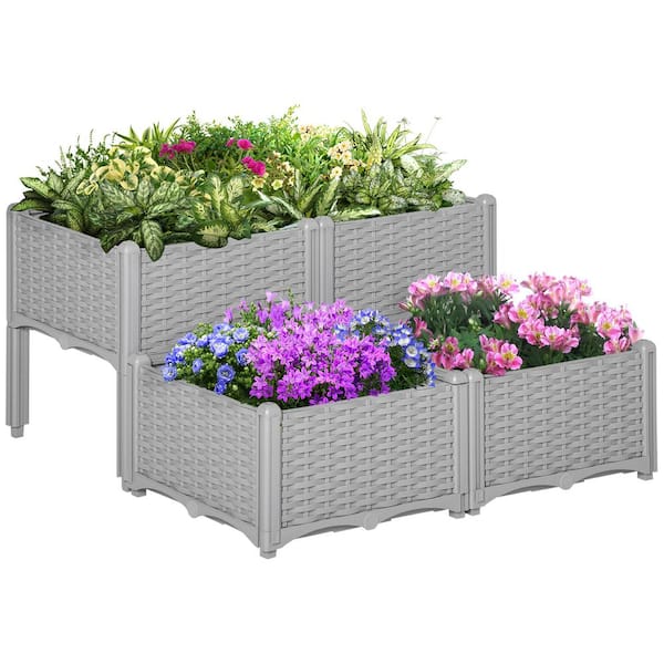 Outsunny 17.25 in. x 31.5 in. x 15.75 in. Gray Pet Raised Garden Bed Set (4-Piece)