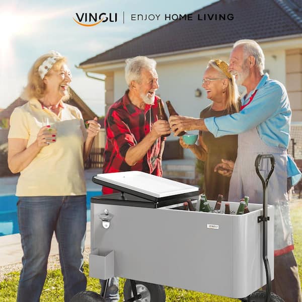 VINGLI 80 qt. Wagon Rolling Cooler Ice Chest with Long Handle and