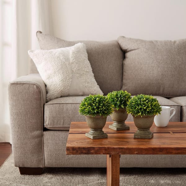 Pure Garden 7.5 in. Artificial Podocarpus Grass Plant in Concrete Pot (Set of 3)