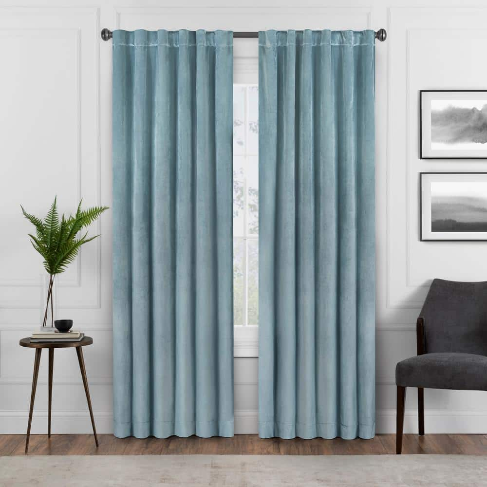 Eclipse Harper Velvet Absolute Zero Blackout 50 In X 63 In Curtain Panel Fze002ab1blu The Home Depot