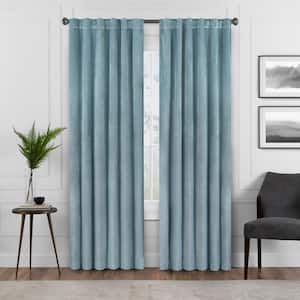 Harper Thermalayer Blue Solid Polyester 50 in. W x 84 in. L 100% Blackout Single Rod Pocket Back Tab Curtain Panel