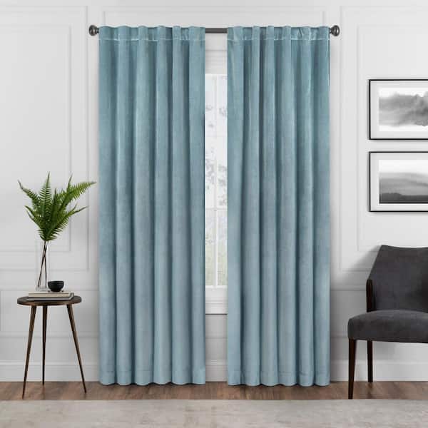 Eclipse Blue Polyester Solid 50 in. W x 84 in. L Lined Noise Cancelling Thermal Rod Pocket Blackout Curtain