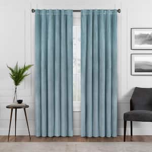 Blue Polyester Solid 50 in. W x 108 in. L Lined Noise Cancelling Thermal Rod Pocket Blackout Curtain