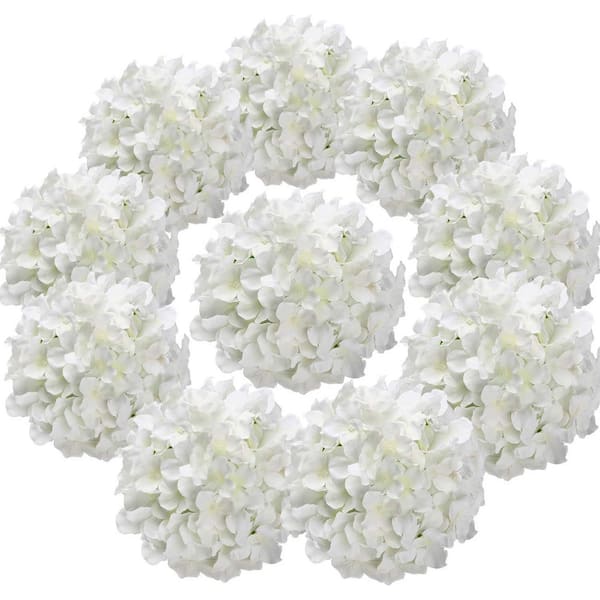 Afoxsos 13 in. White Indoor/Outdoor Artificial Flowers Heads and Silk Hydrangea with Stems for Home, Wedding Decor