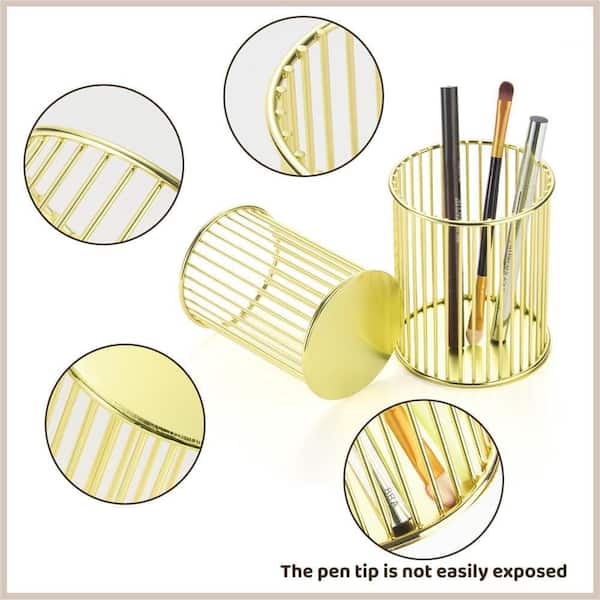 Aoibox 2-Pack Metal Pen Holder Desk Organizer Gold Makeup Brush