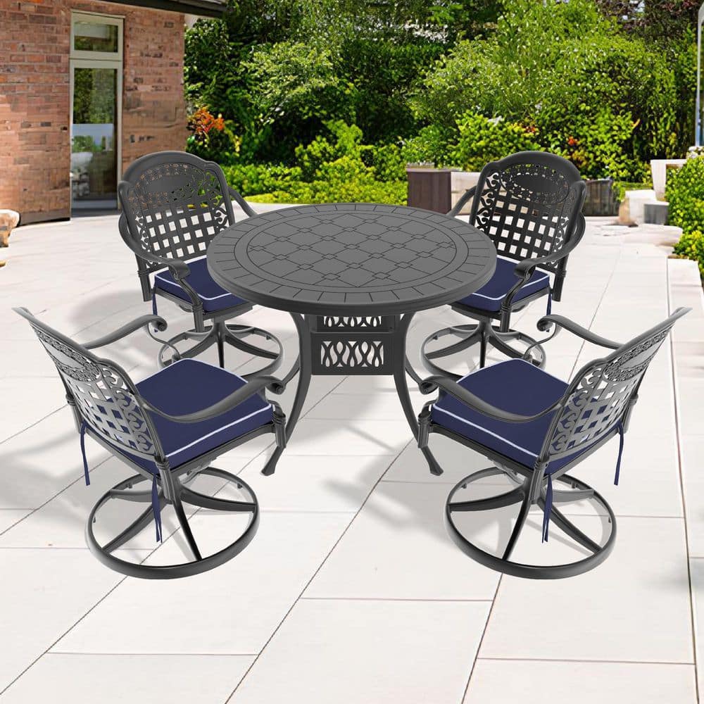 Black 5-Piece Cast Aluminum Round Bar Height Outdoor Dining Set with Swivel Chairs and All-Weather Cushions price history on PriceWatchPro