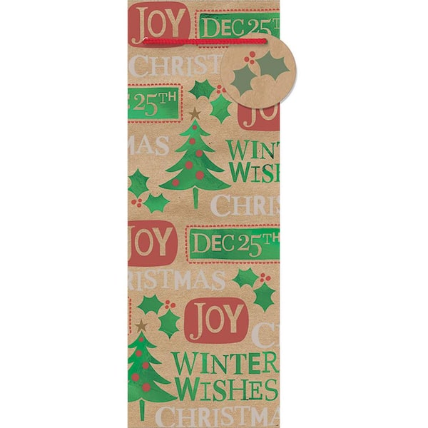 Amscan 14 in. x 5 in. x 5 in. Contemporary Sayings Hot Stamped Kraft Bottle Bags (18-Pack)