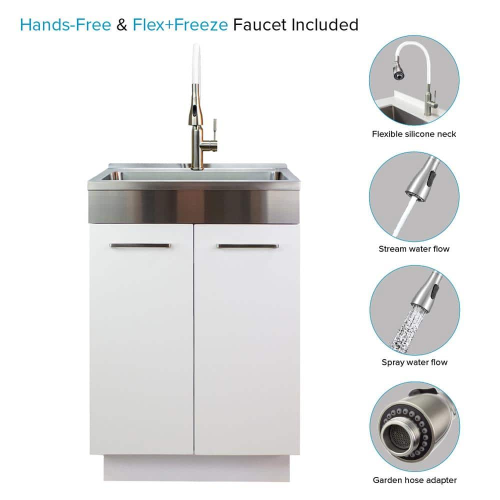 24-Inch White Freestanding Stainless Steel Laundry Sink with Faucet