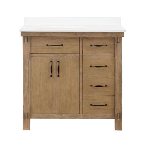 Bellington 36 in. Single Sink Almond Toffee Bath Vanity with White Engineered Stone Top (Assembled)