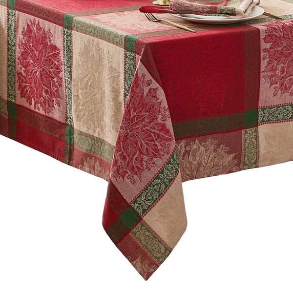 Prestige Poinsettia Jacquard Rectangle Tablecloth, Multicolor - 60"W x 84"L