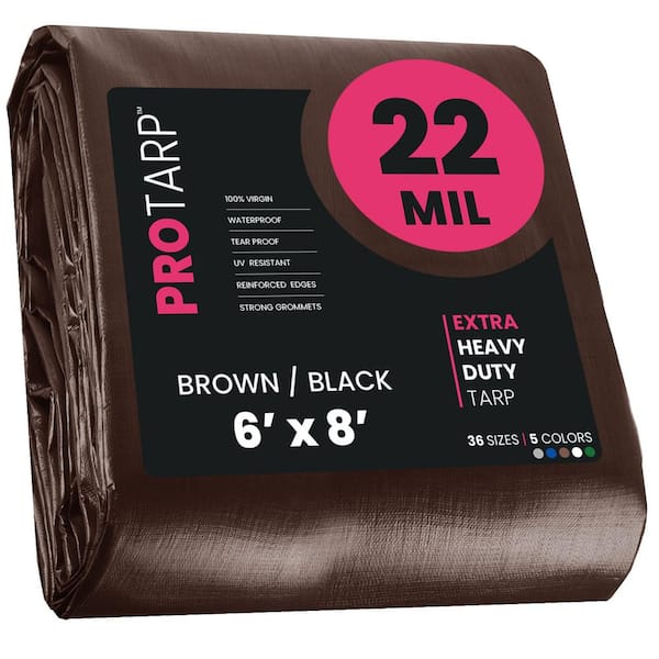 PROTARP 6 ft. x 8 ft. Brown/Black 22 Mil Heavy Duty Polyethylene Tarp, Waterproof, UV Resistant, Rip and Tear Proof