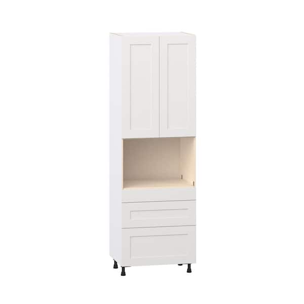 Roseland 30 in. W x 24 in D x 94.5 in H Assembled Shaker Microwave Pantry Kitchen Cabinet in Warm White with 3 Drawers