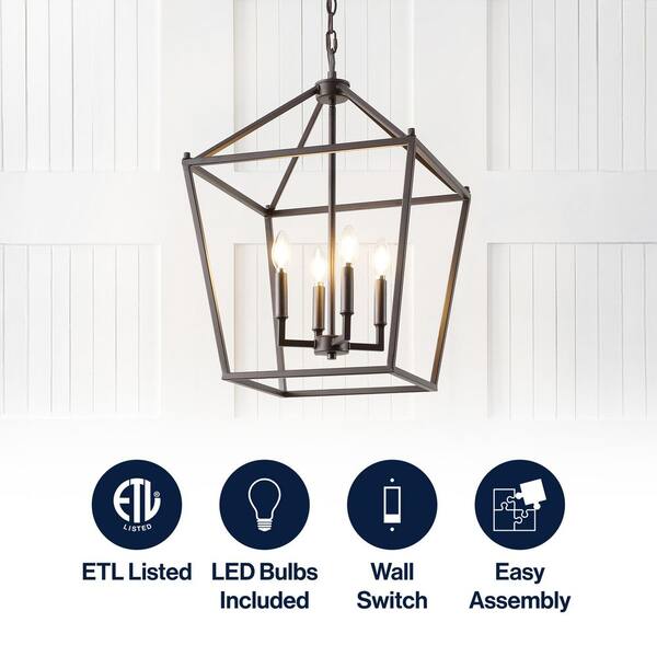 JONATHAN Y Pagoda 16 in. 4-Bulb Oil Rubbed Bronze Lantern