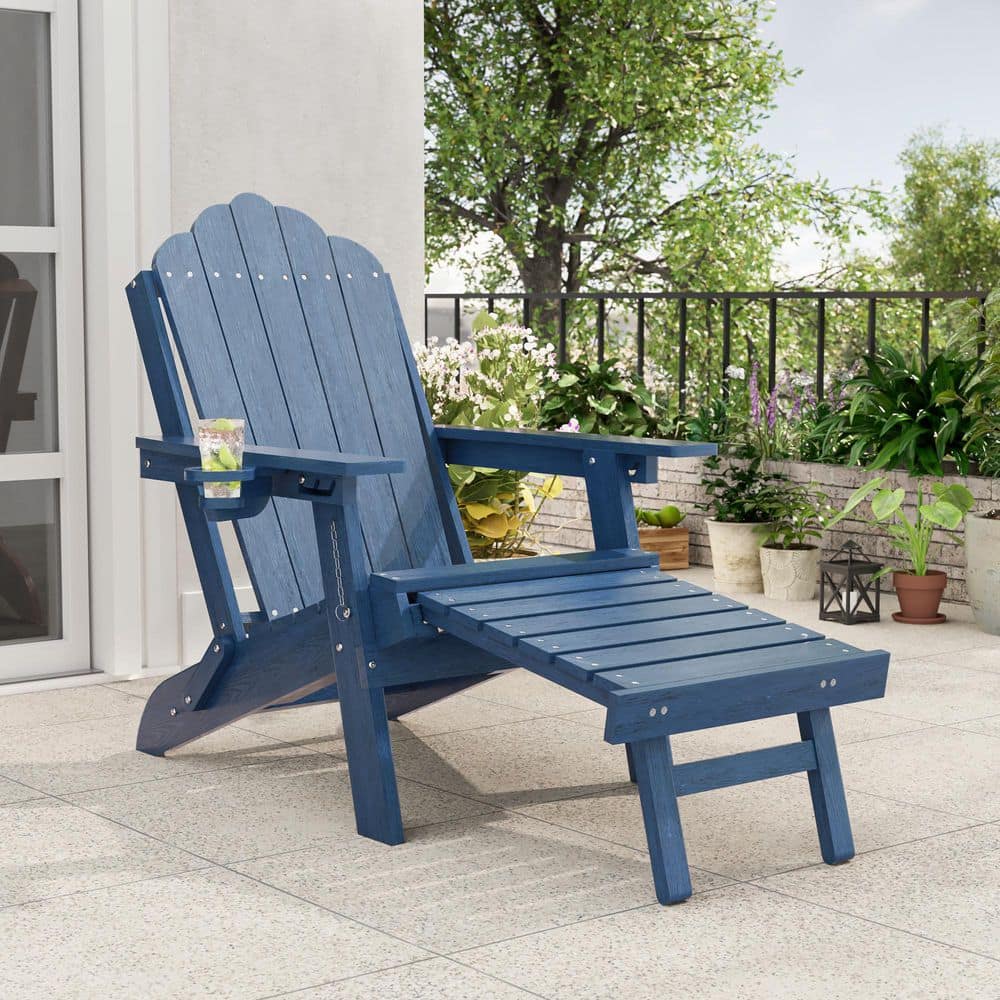 SANLUCE Navy Blue Plastic 3-Position Adjustable Folding Adirondack
