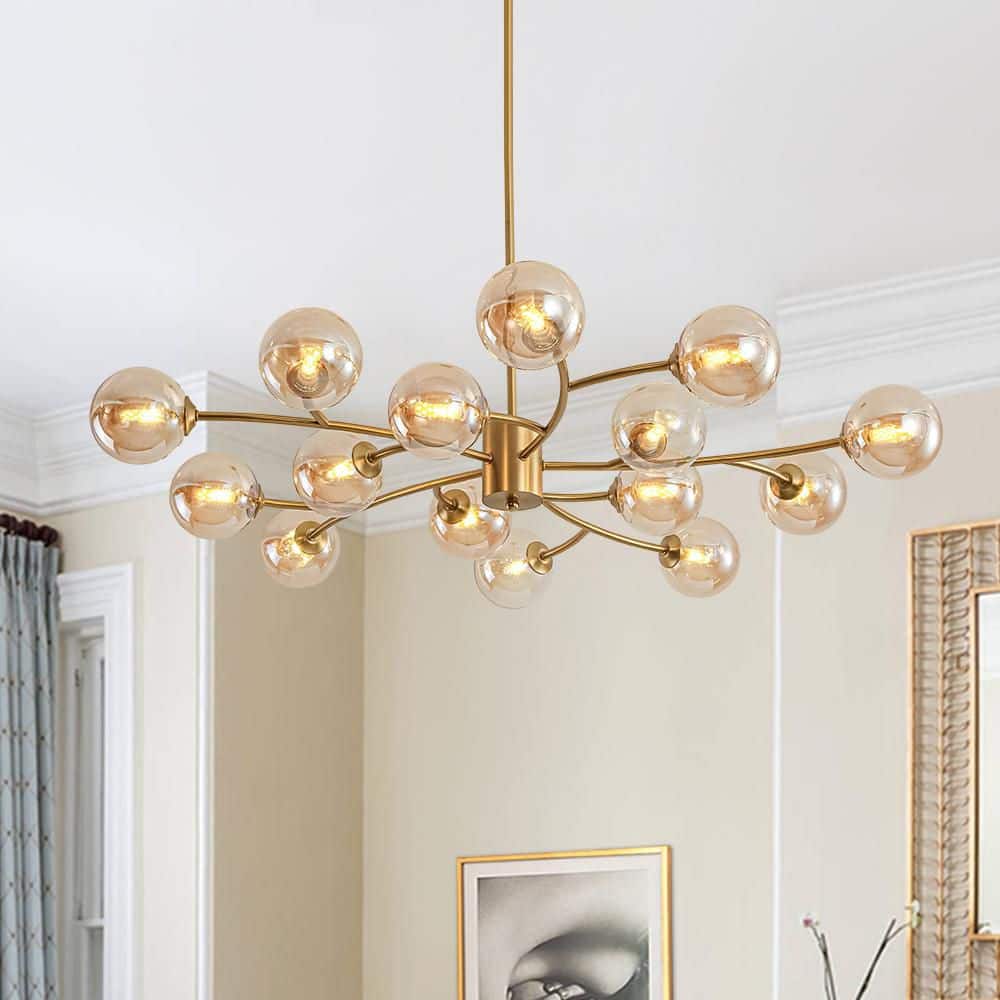 Amber Grass Chandelier 5灯 Y'INSP 15-Light Mid-Century Brass Sputnik Style Branch Chandelier