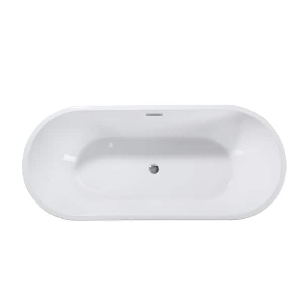 Xzkai 67 in. x 31.5 in. Soaking Bathtub in White with Drain, Chrome Overflow