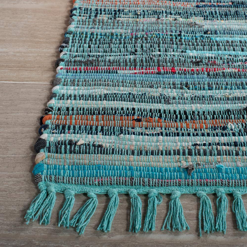 Turquoise Multi-Stripe Handwoven Wool & Cotton Area Rug - 2'6" x 4'