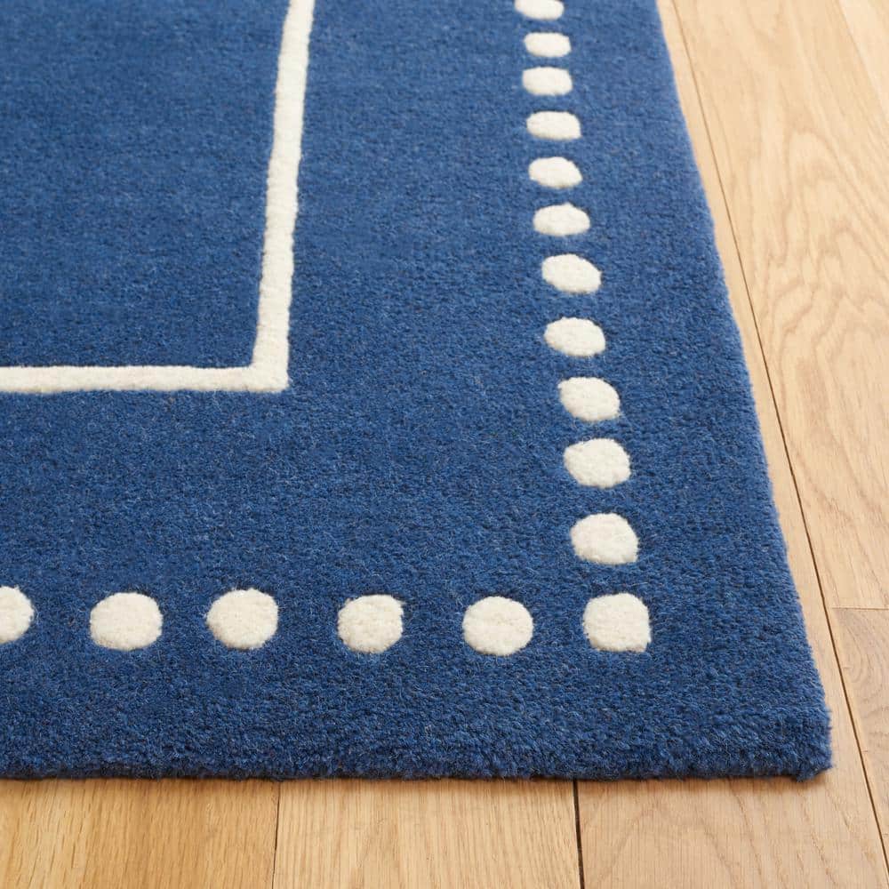 Navy Blue and Ivory Hand-Tufted Wool 4' x 6' Area Rug