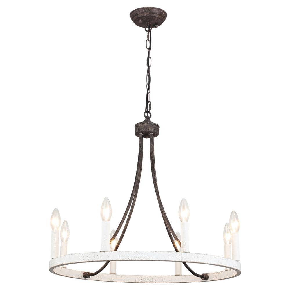 8-Light Antique Black and Distressed White Modern Adjustable Height Light F