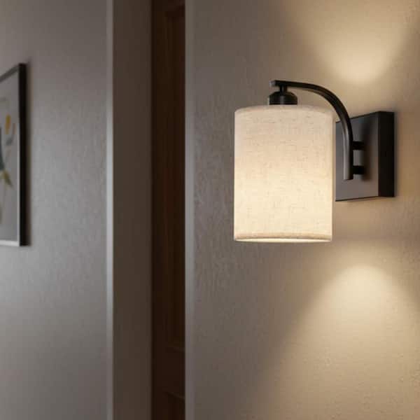 5.5 in. 1-Light 2-Pack Dimmable Black Wall Sconces with Fabric Shades, Wall Lights for Bedroom Living Room Home Lighting