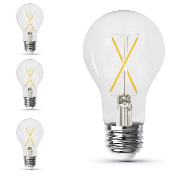 60-Watt Equivalent A19 Dimmable Filament CEC 90+ CRI Clear Glass E26 Medium LED Light Bulb, Bright White 3000K (4-Pack)